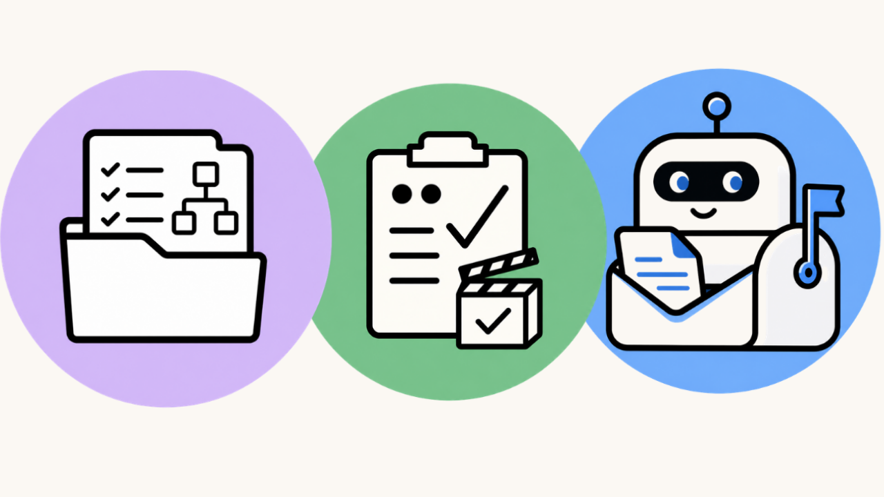 Three Notion AI agent icons for client request planning, UGC delivery, and workflow systems.